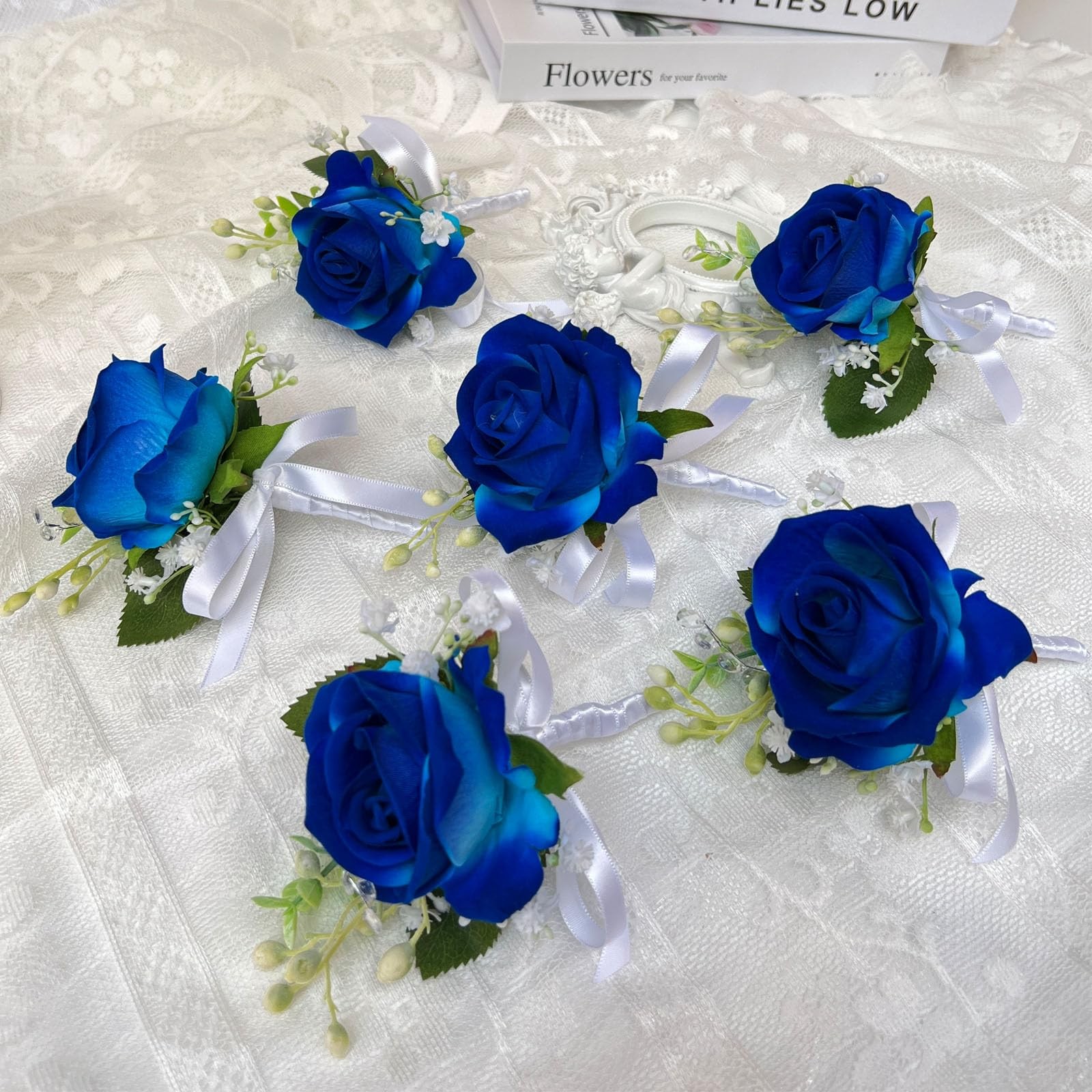 Navy Blue Rose Boutonniere For Men Wedding Groom Artificial Flower 6 PCS