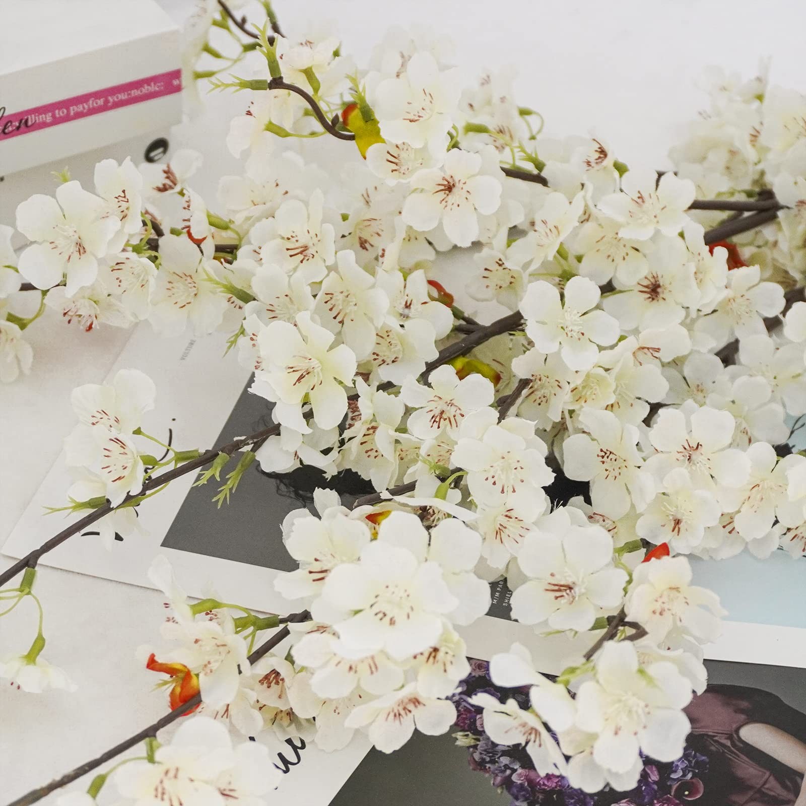4pcs Artificial Cherry Blossom Flower Branches, 39.4″ Fake Silk Pink Cherry B…