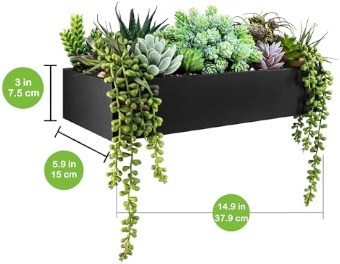 15″ Artificial Succulent Arrangement Faux Succulents in Rustic Black
