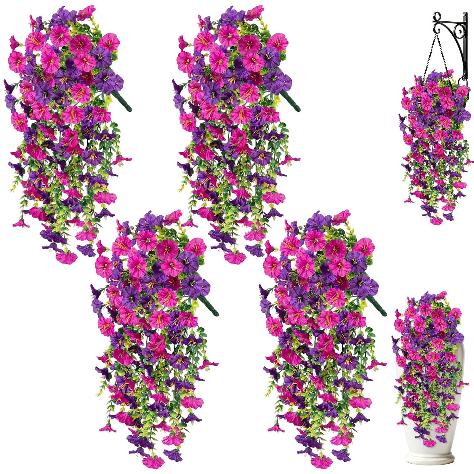 Artificial Hanging Flowers for Outdoors, 4Pcs UV Resistant Artificial Hanging…