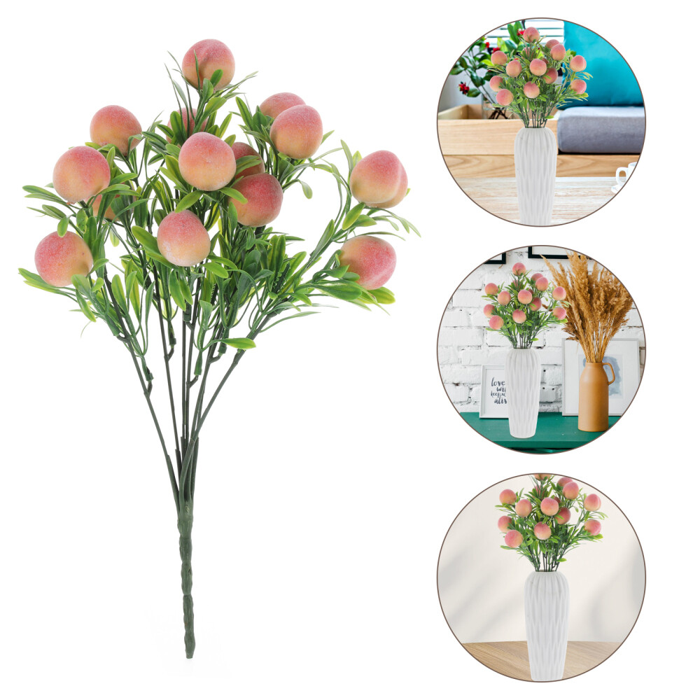 2pc Artificial Peach Tree Stem Branches Fake Fruit Branches Bouquet Decors