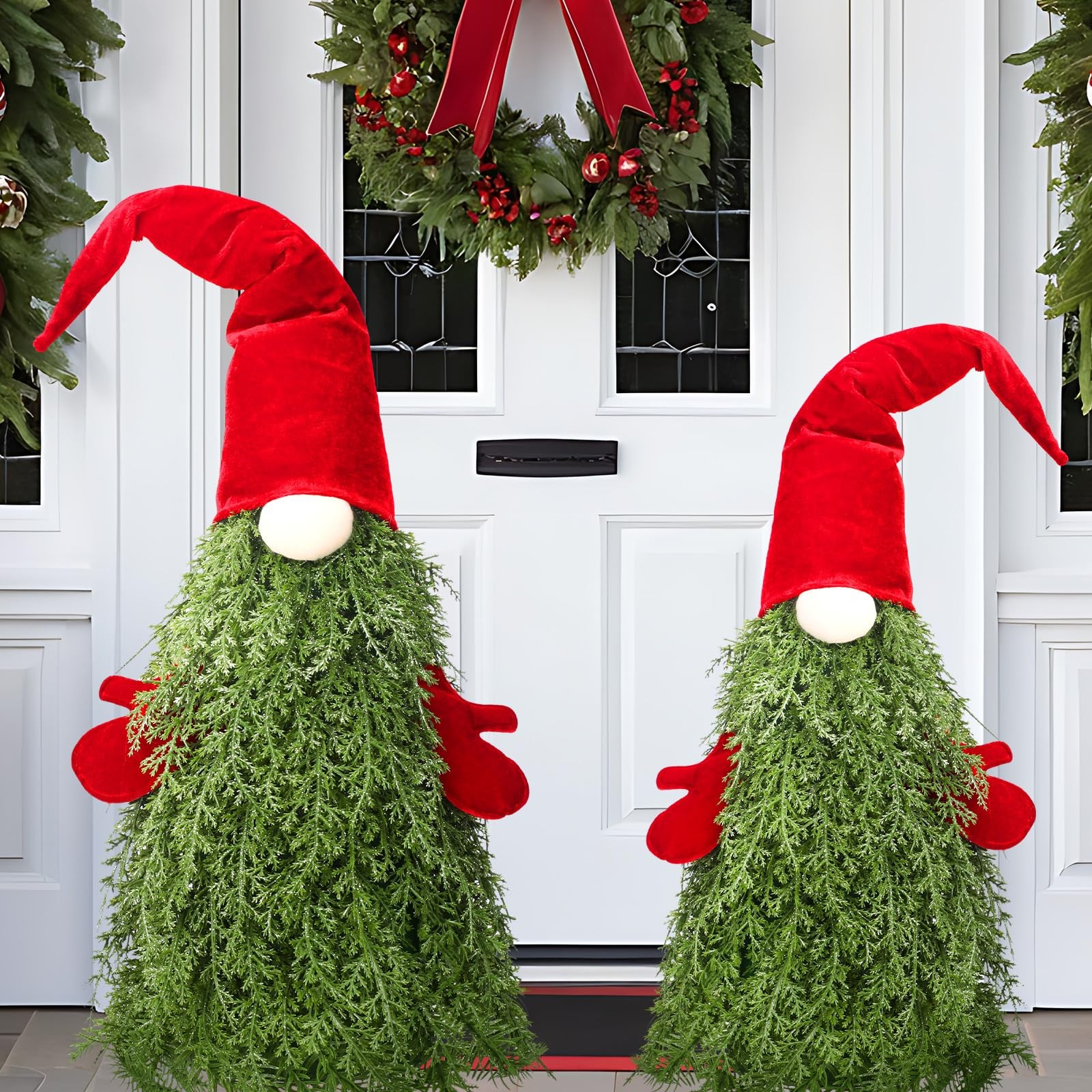 2 Pcs Christmas Porch Outdoor Holiday Gnome Topiary Tree Decorations Set for …