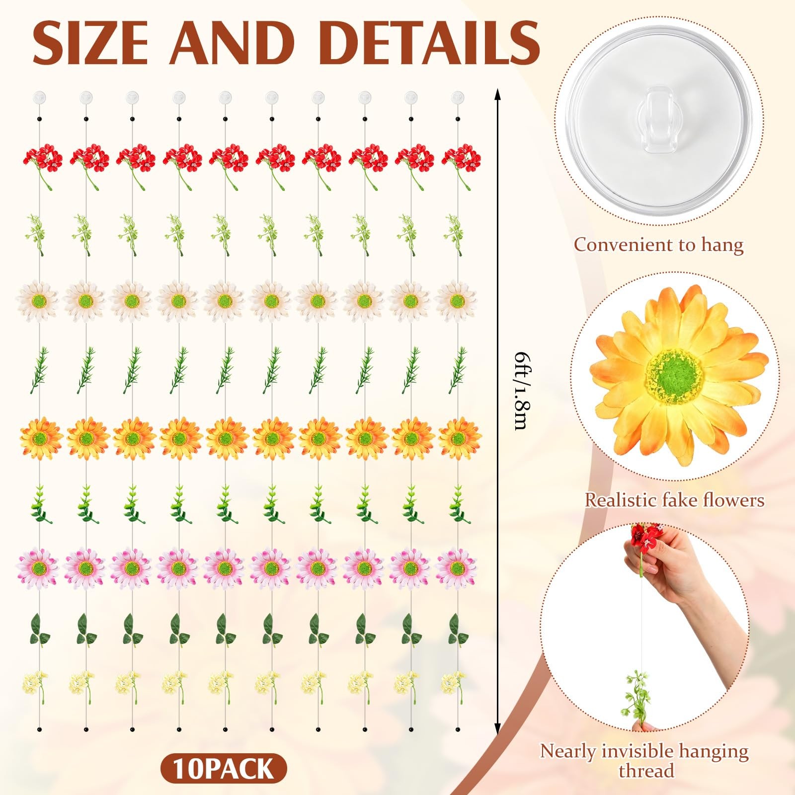 10 Pack 60 ft Artificial Hanging Flower Garland Vines with Hooks, Wildflower …