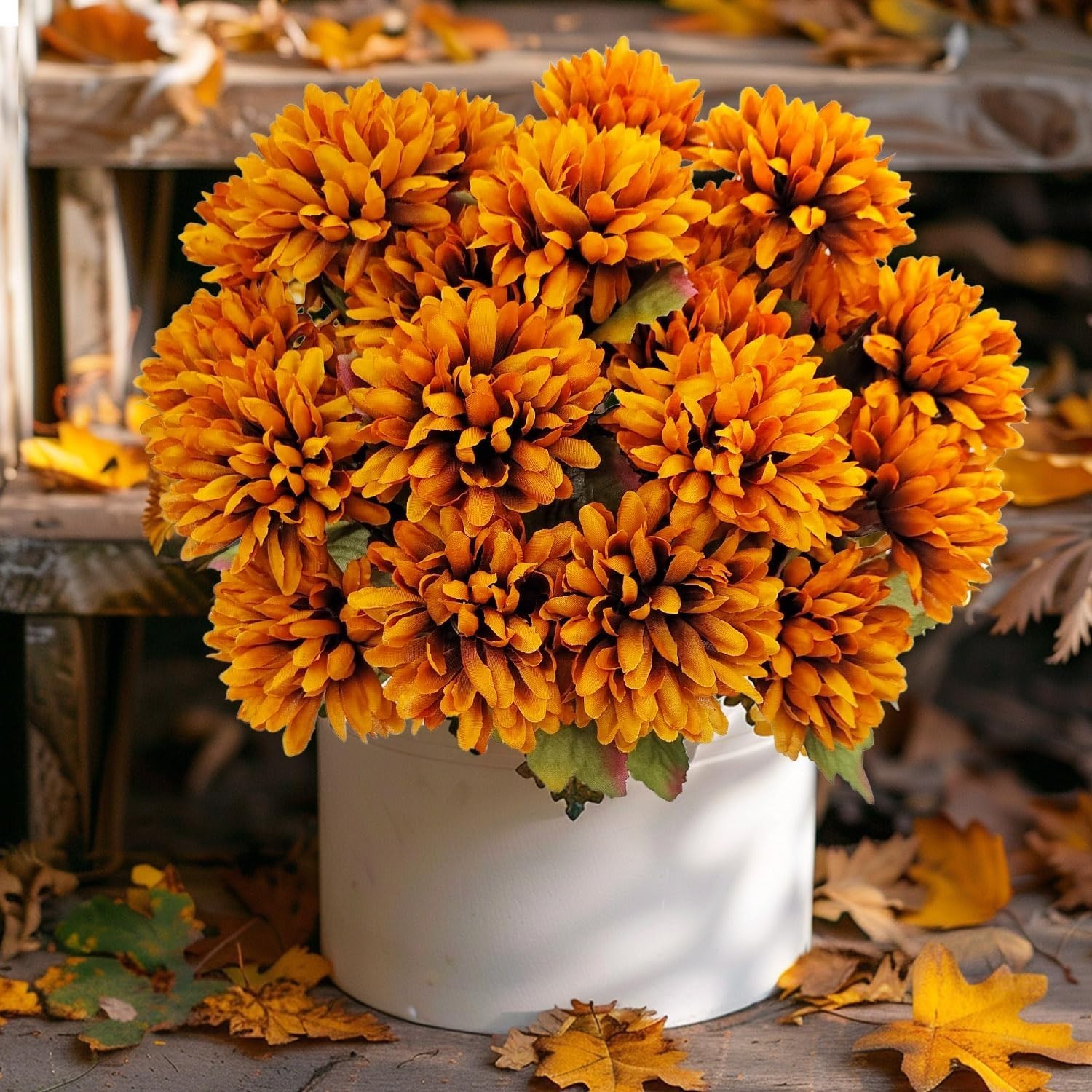 Fake Mums Flowers, 5 Pack 25 Heads Artificial Chrysanthemums Silk Fall Flower fo