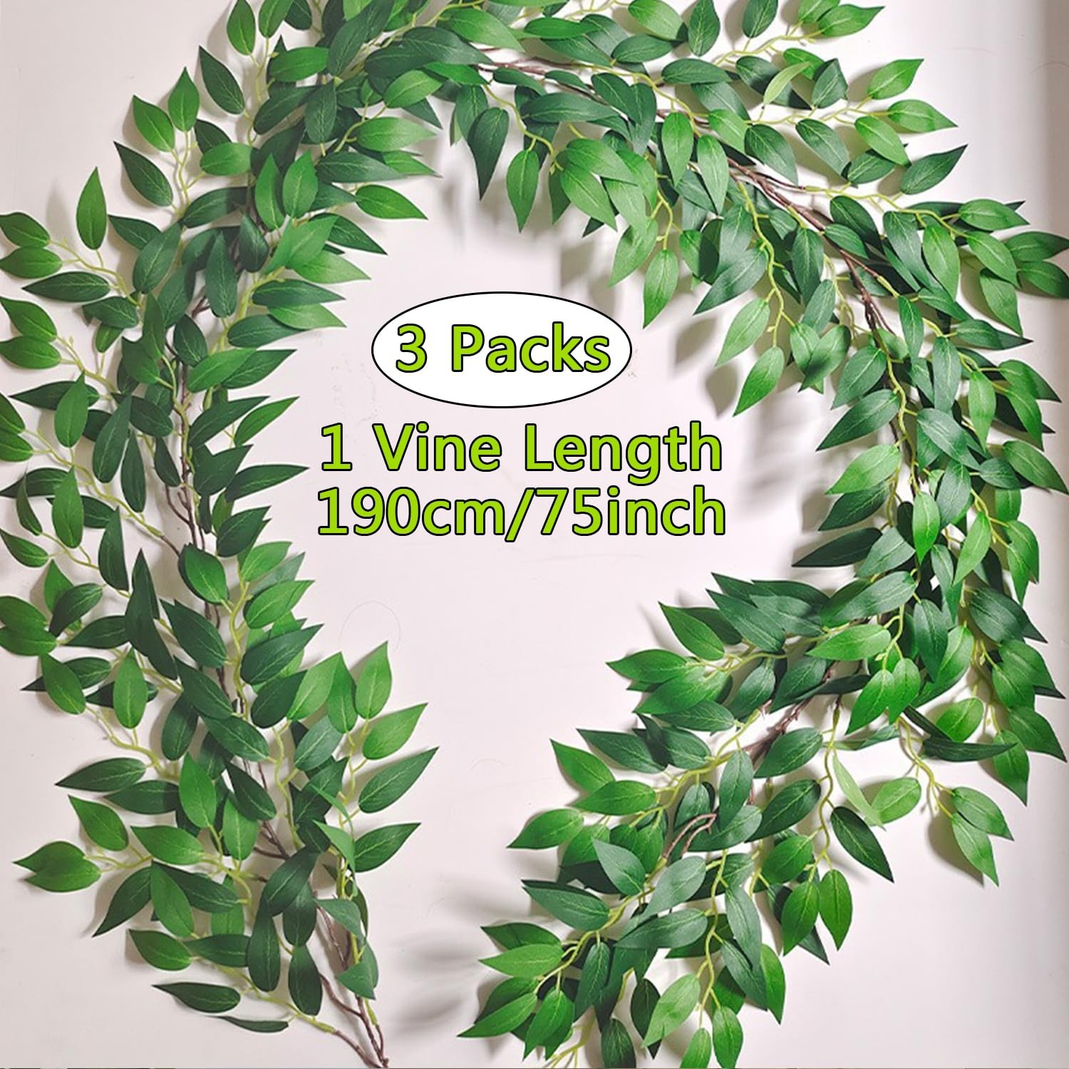 Artificial Italian Ruscus Vines, 3Pcs/75 Silk Vine Garland with Green Leaves,…