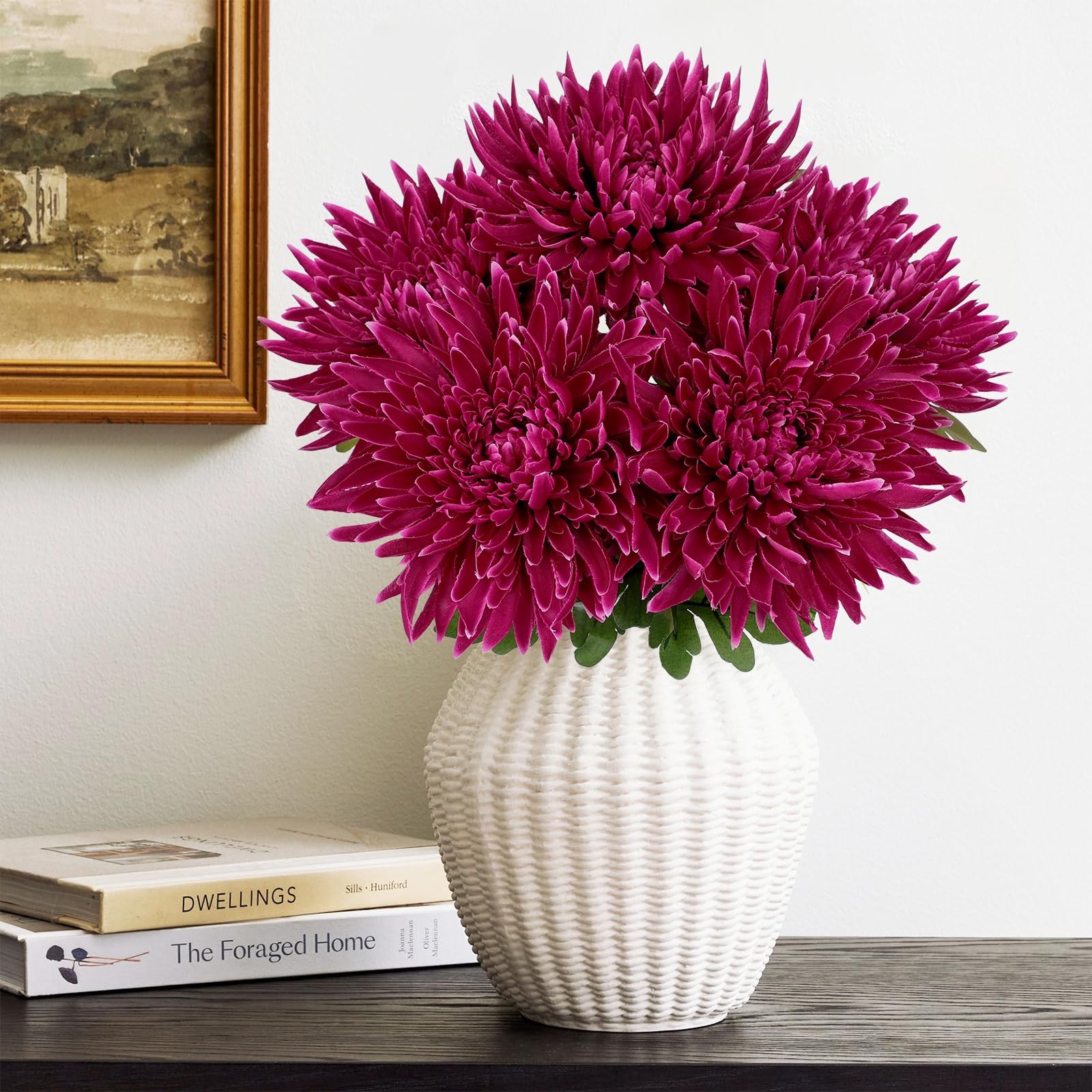 Purple Artificial Mums for Outdoors Fall Fake Mums Bush 5 Heads Silk Chrysant…