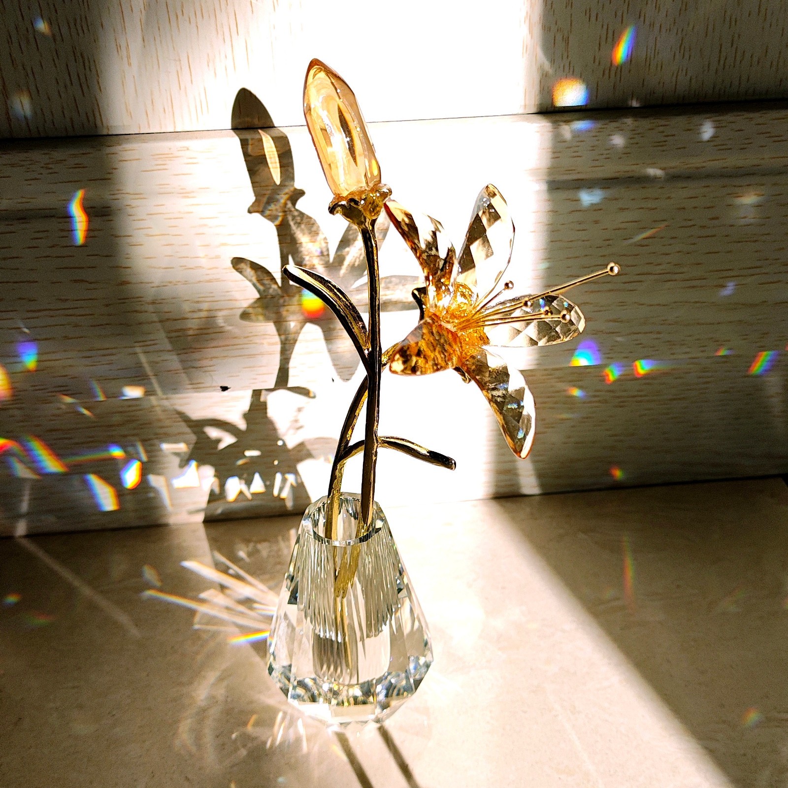 Handmade Glass Lily Flower: Colorful Glass Plants Desk Accessories