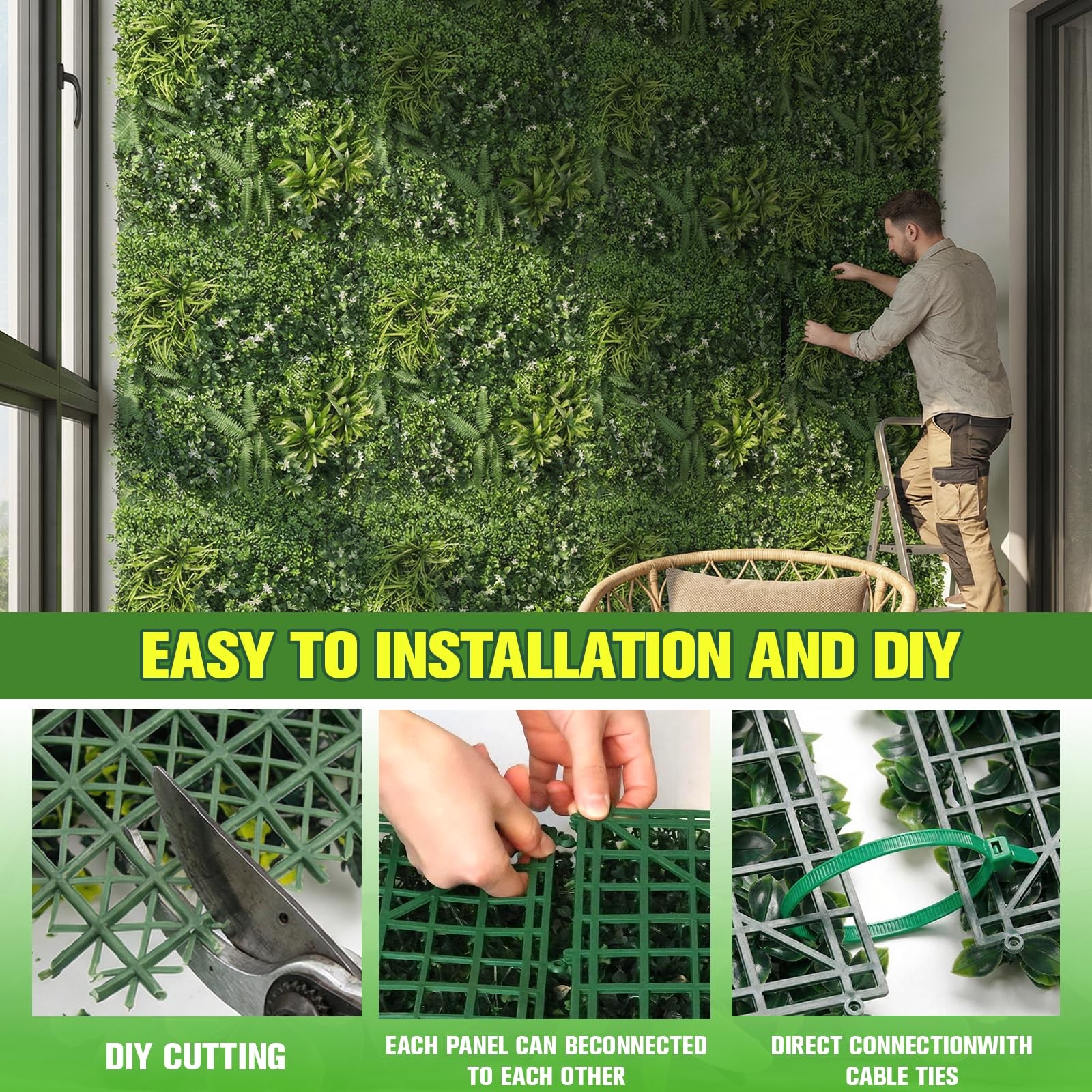 6-Pack Artificial Boxwood Wall Panels 40x40in Each 6-Plant Mix for Weddings