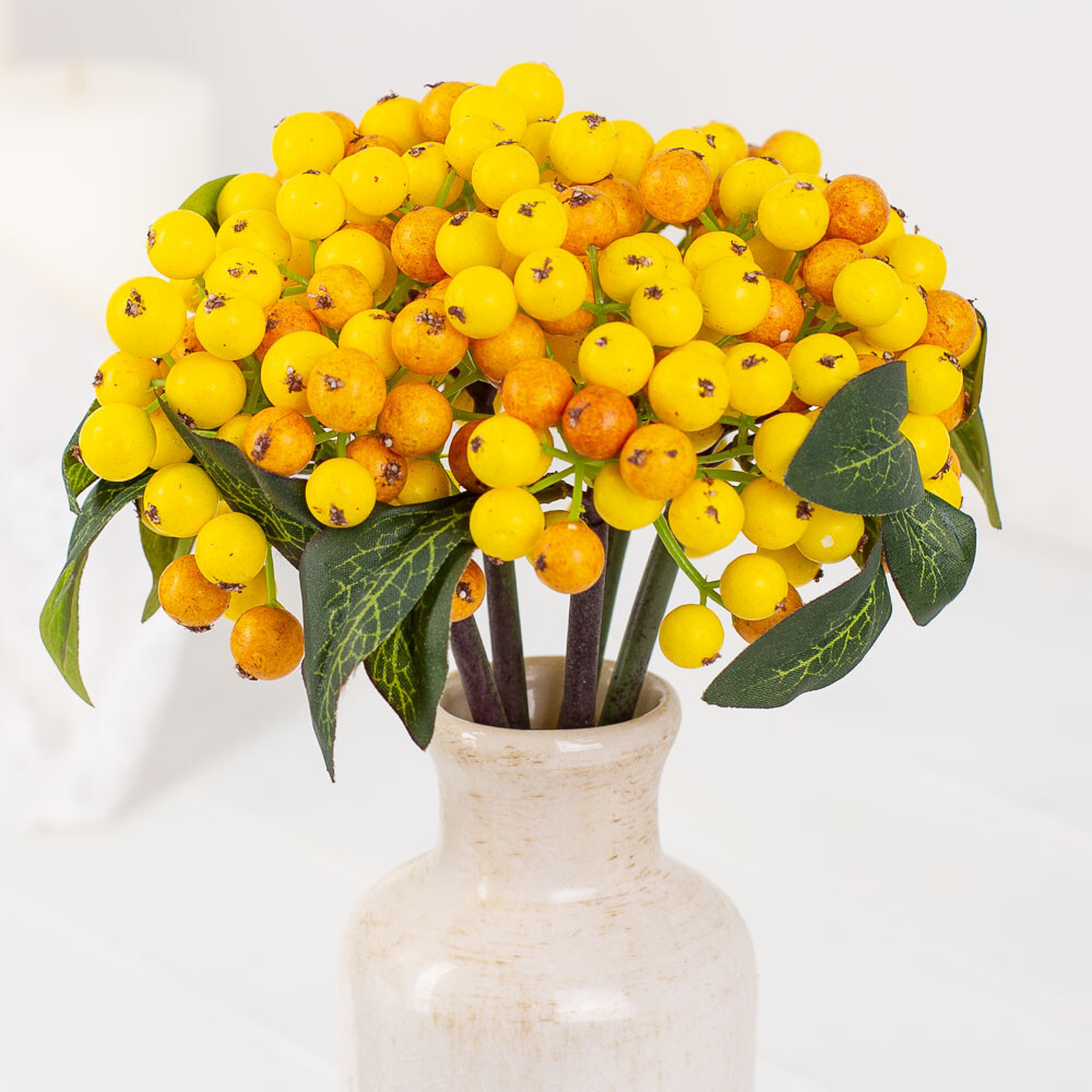 Package of 2 Artificial Yellow 11″ Decorative Berry Bundles