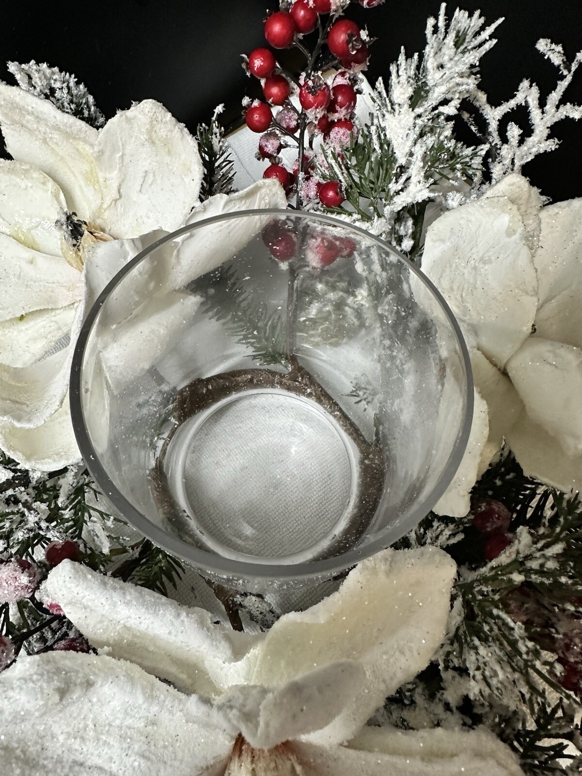 Frosted Magnolia & Red Berry Artificial Arrangement Candelabrum