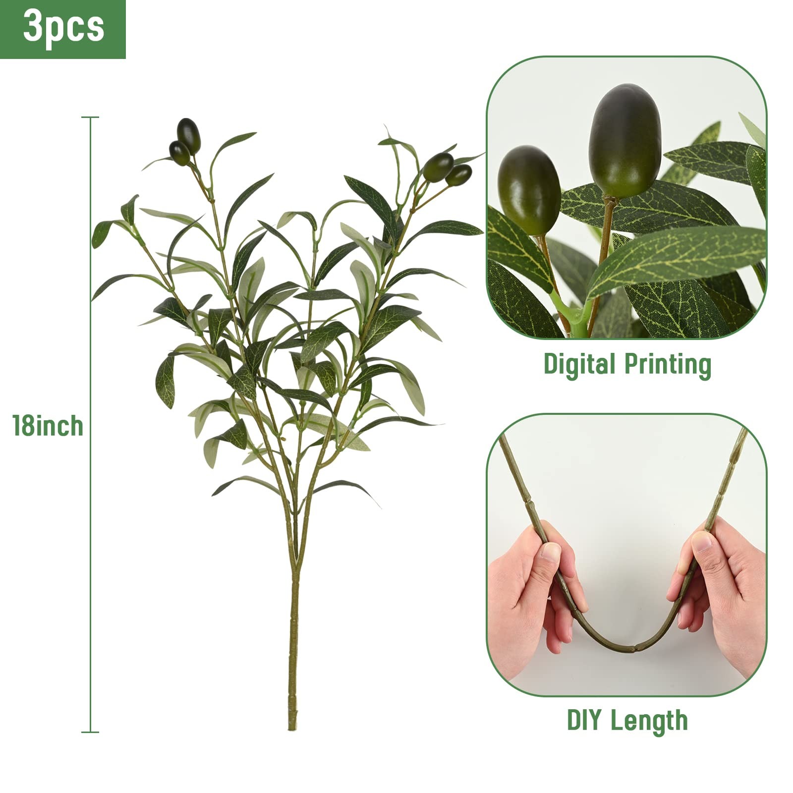 Faux Olive Branches for Vases, Olive Tree Branches with Lifelike Olives, Arti…