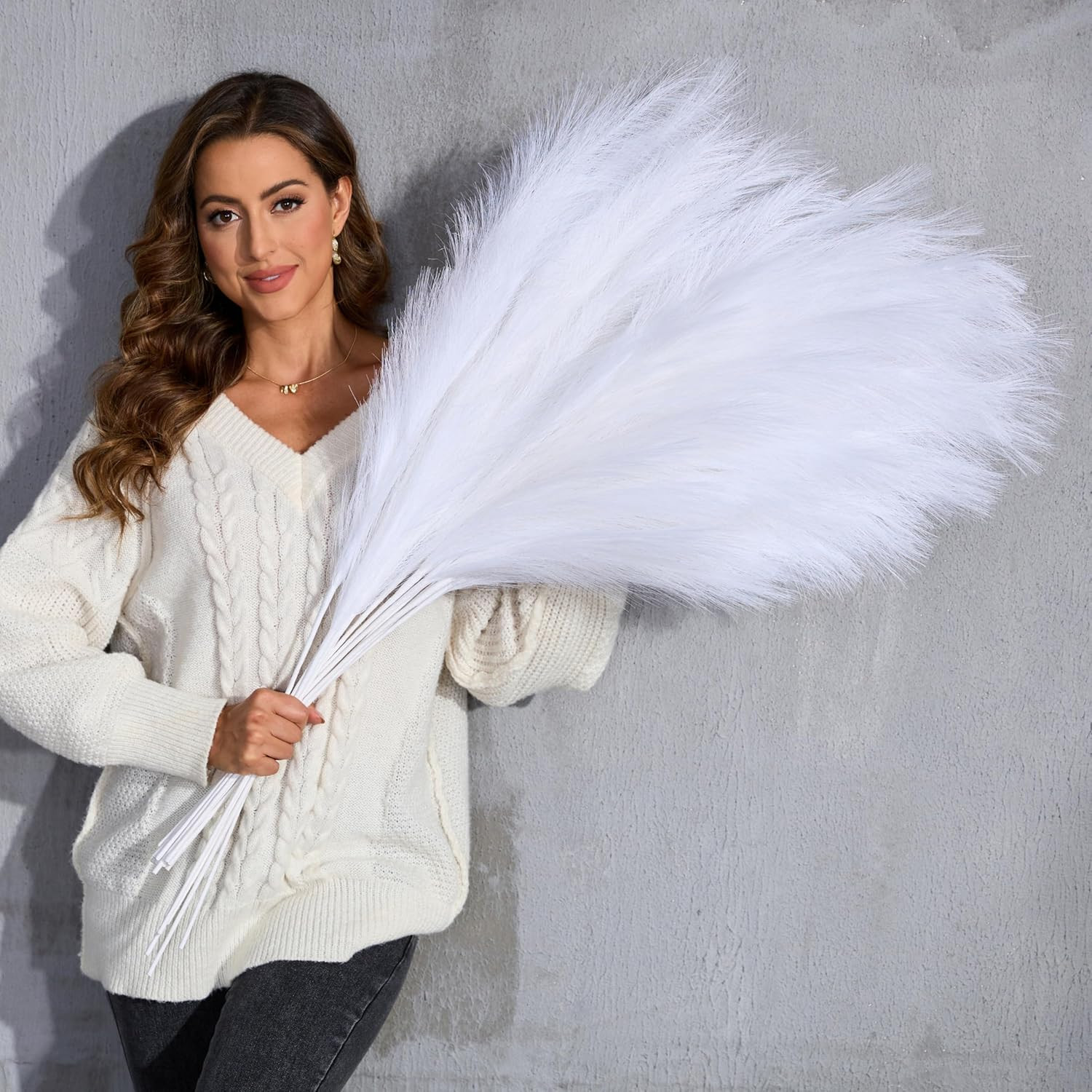 Faux Pampas Grass Tall, 9 PCS 43”/ 110 cm Large Fluffy White Pampas Grass, Fake