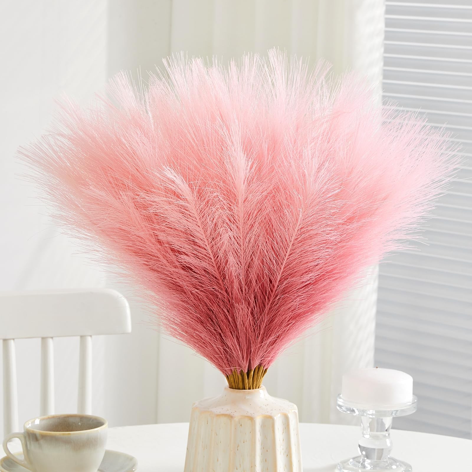 50 PCS 17.7 Faux Pampas Grass Fluffy Gradient Pink Party Centerpiece