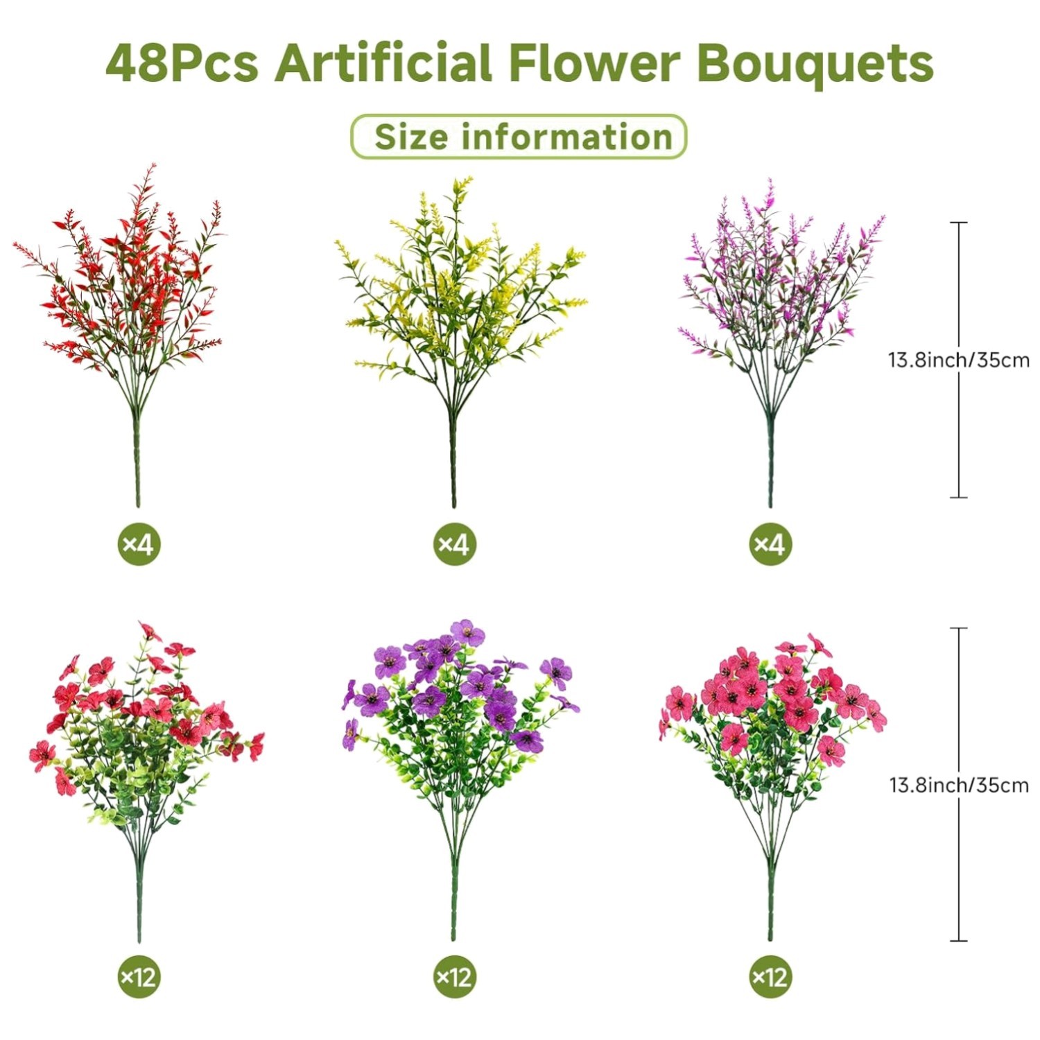 48 Bundle UV Resistant Artificial Flowers – Mix 3 Colors