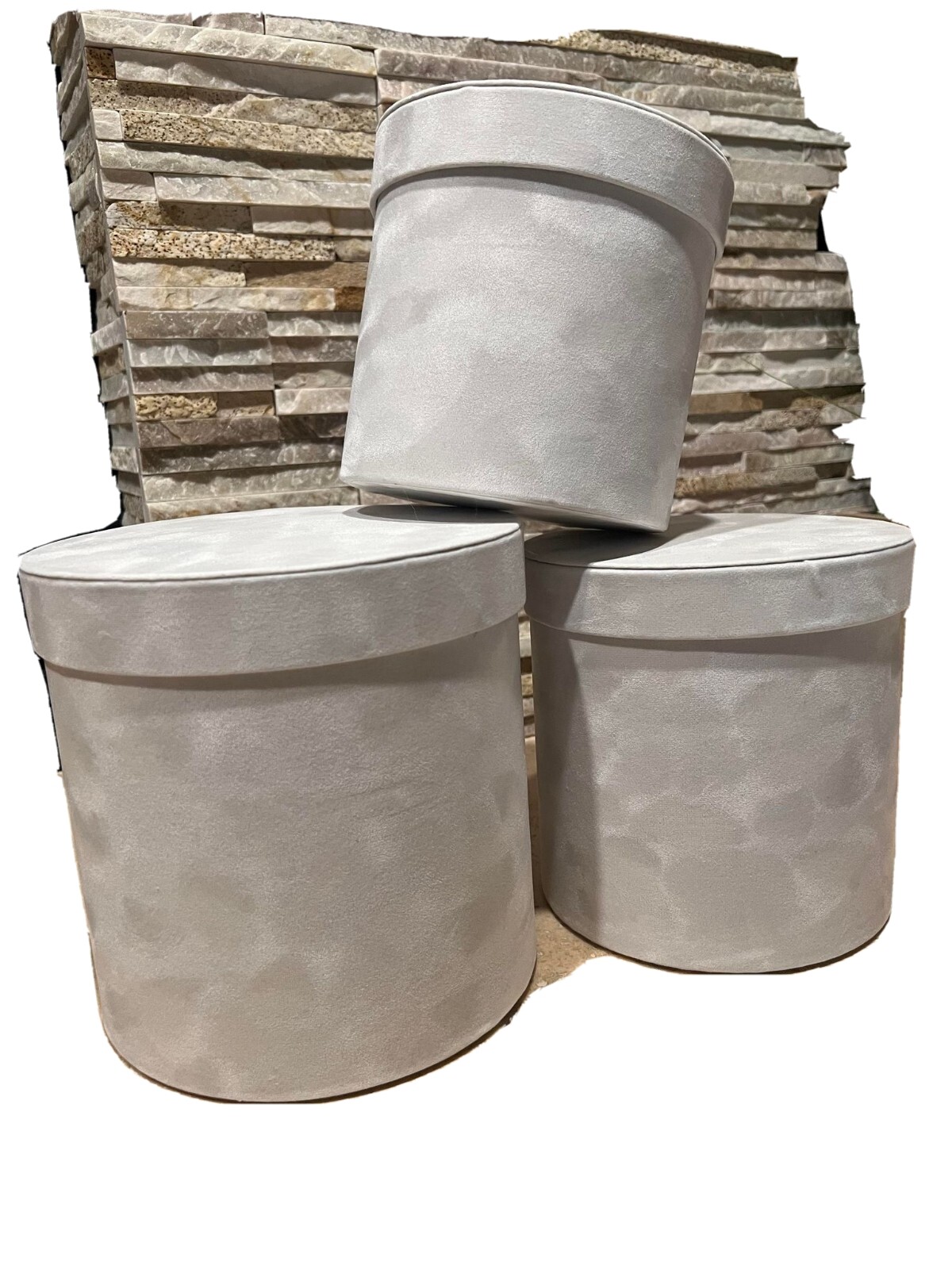 Cylinder round velvet Flower Box, Set of 3 pcs, with Lids