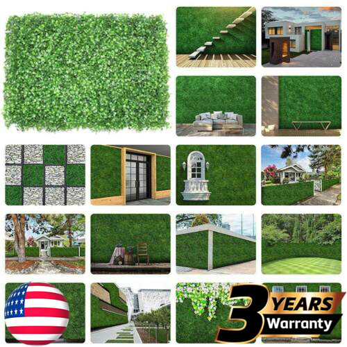 24″ x 16″ Artificial Hedge Mat Fence Fake Plant Grass Wall Garden Panels 12Pcs
