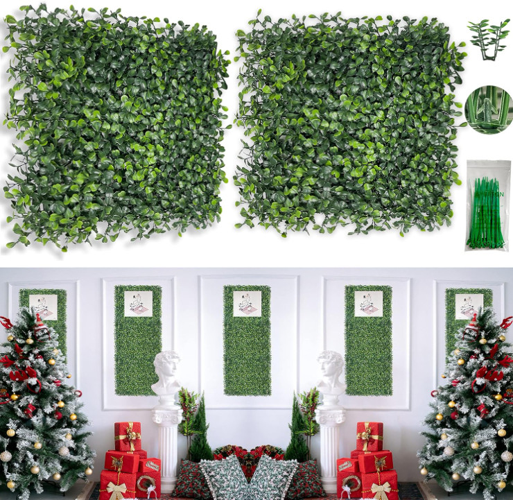 Panel de césped artificial 10″x10″ 12 uds, decoración verde interior y exterior