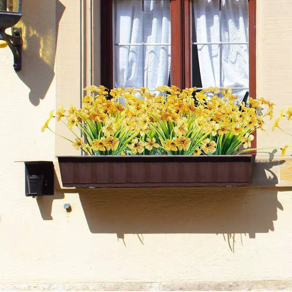 12.98 In. Yellow 12 Bundles Artificial Flowers Outdoor UV Resistant Fake Flowers