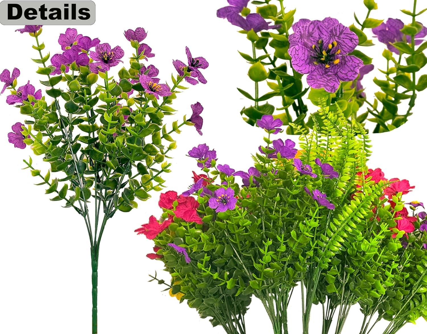 Multi-Season Colorful Faux Flower Bundles – 16 UV Protected Plants for Outdoors