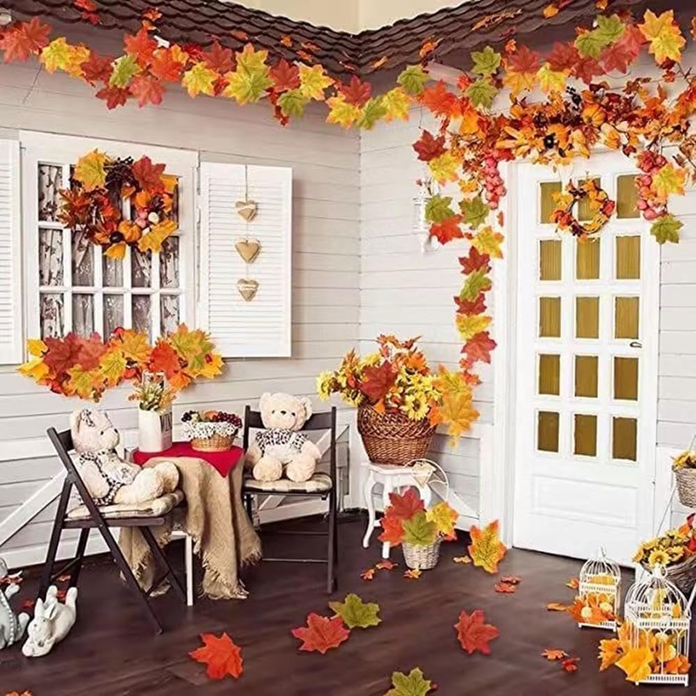 Echodone 600 Pieces Artificial Maple Leaves Decorations Autumn Fall Leaves