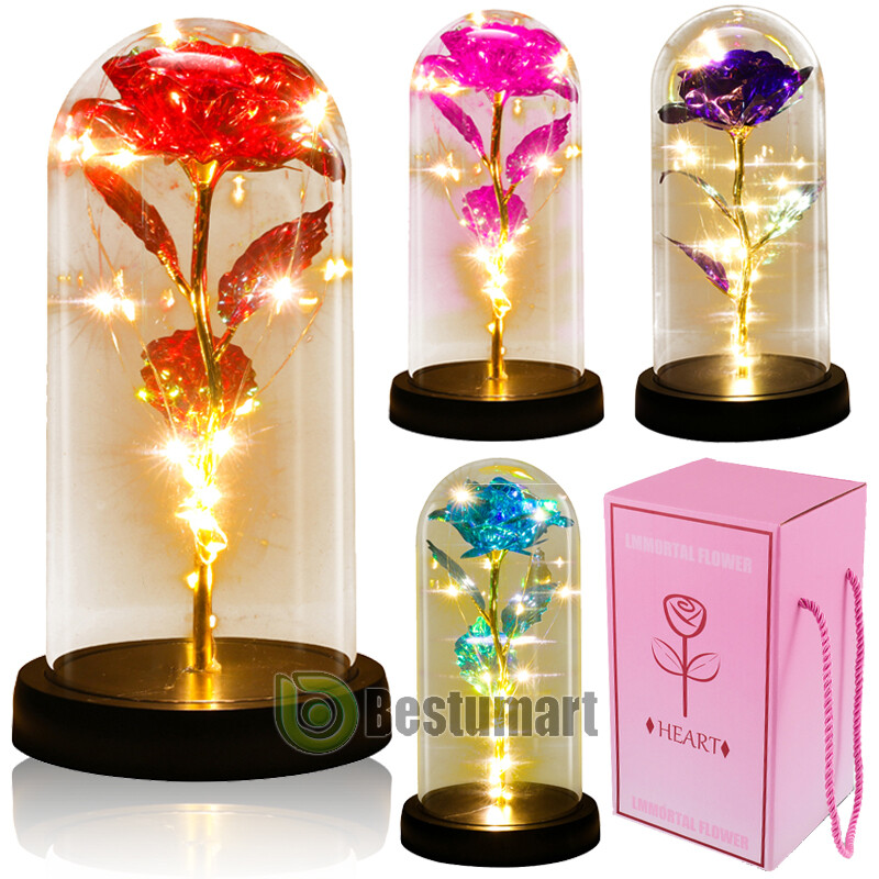 Eternal Forever Galaxy Rose Flower In Glass Dome LED Light Valentine’s Day Gift