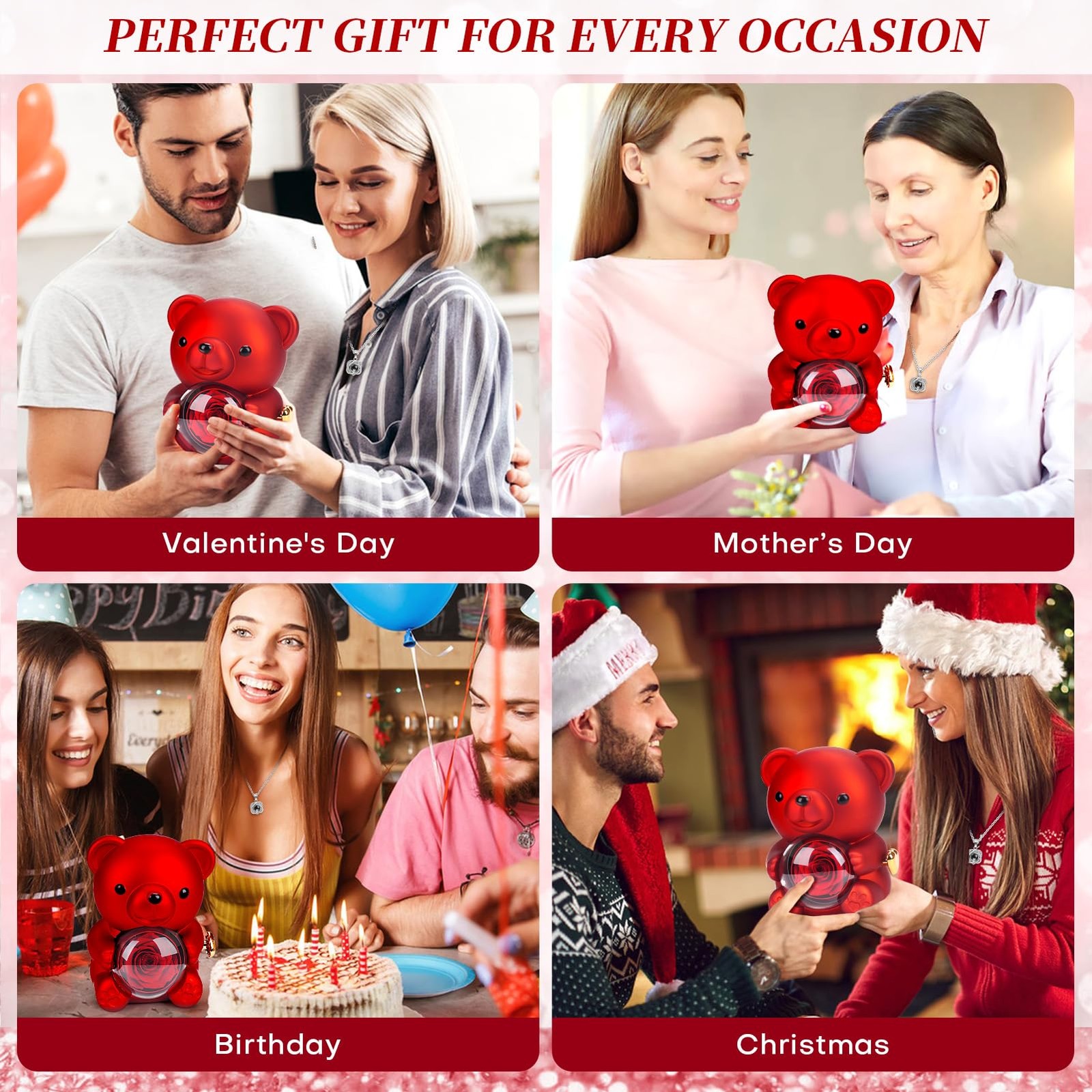 Valentines Day Gifts for Her, Teddy Bear with Preserved Real Rose and Necklac…
