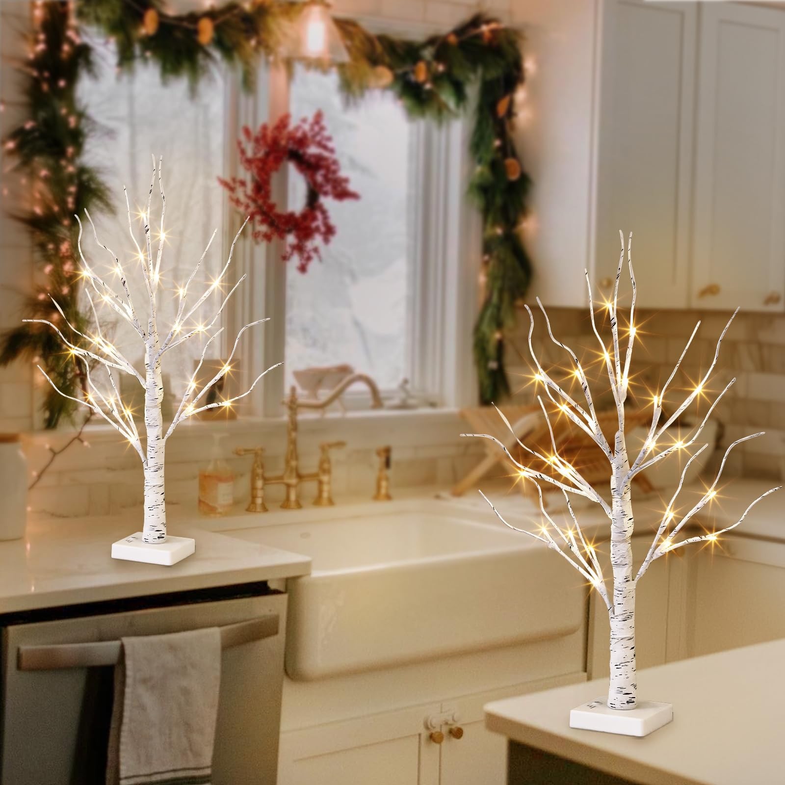 Vanthylit White Birch Tree with LED Lights – Set 2pk Tree, 2