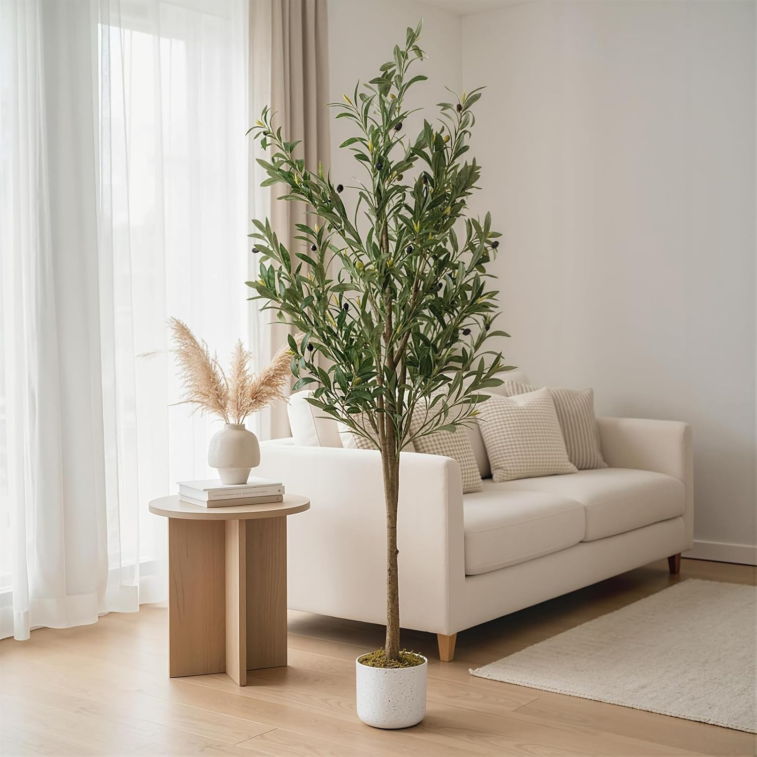 5.2FT Faux Olive Tree 34 Fruits White Planter Indoor for Home Office Patio Decro