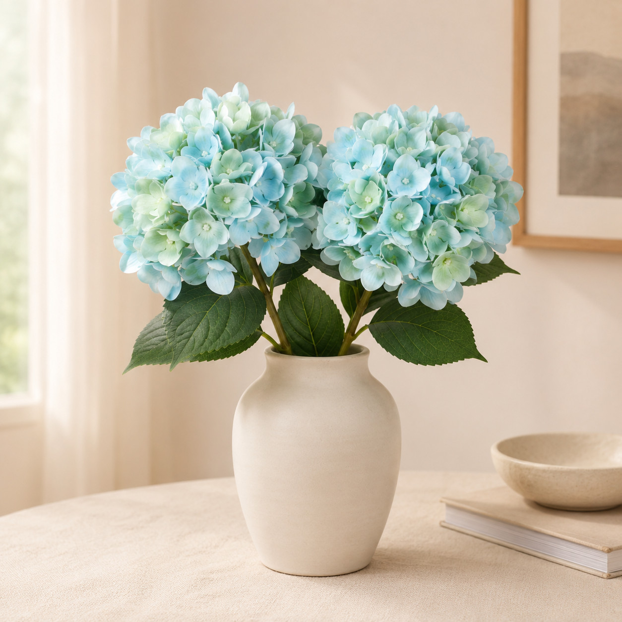 Set of 2 Light Blue Artificial Hydrangea Stems Faux Flowers Home Wedding Decor