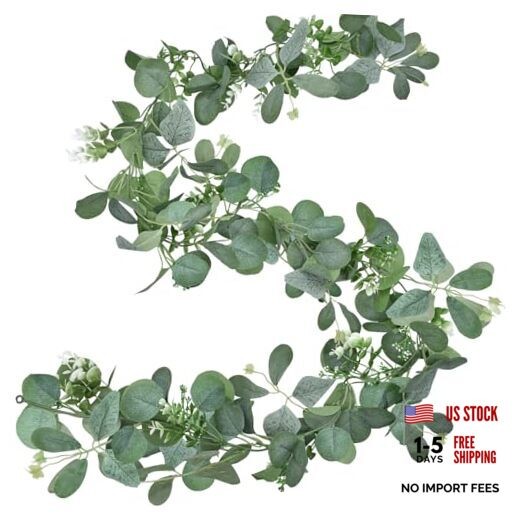 6.2ft Artificial Eucalyptus Garland with Butterfly Leaves and White Green