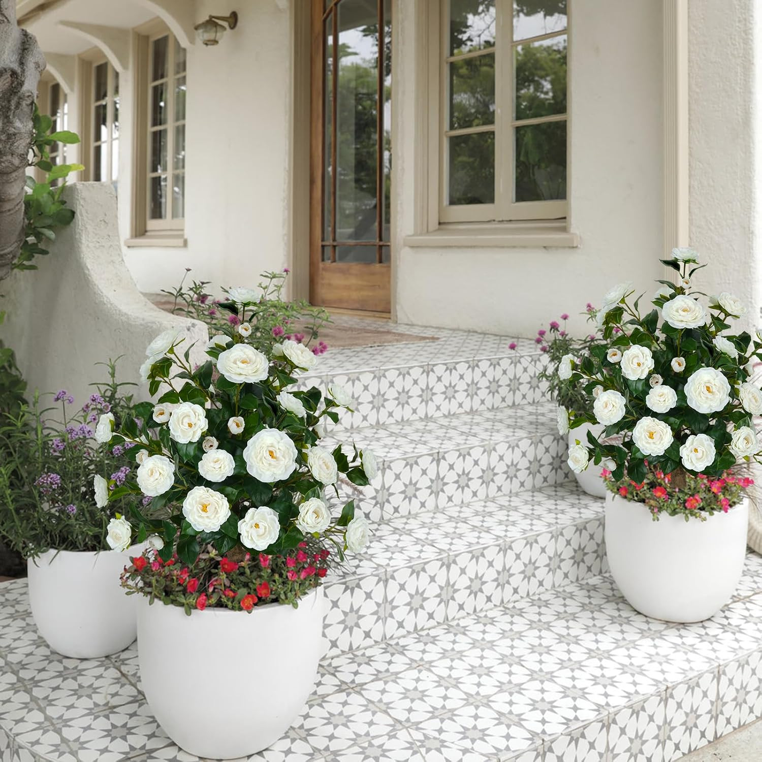 2 Pack 3FT UV Resistant Artificial Camellia Trees for Indoor/Outdoor Decor