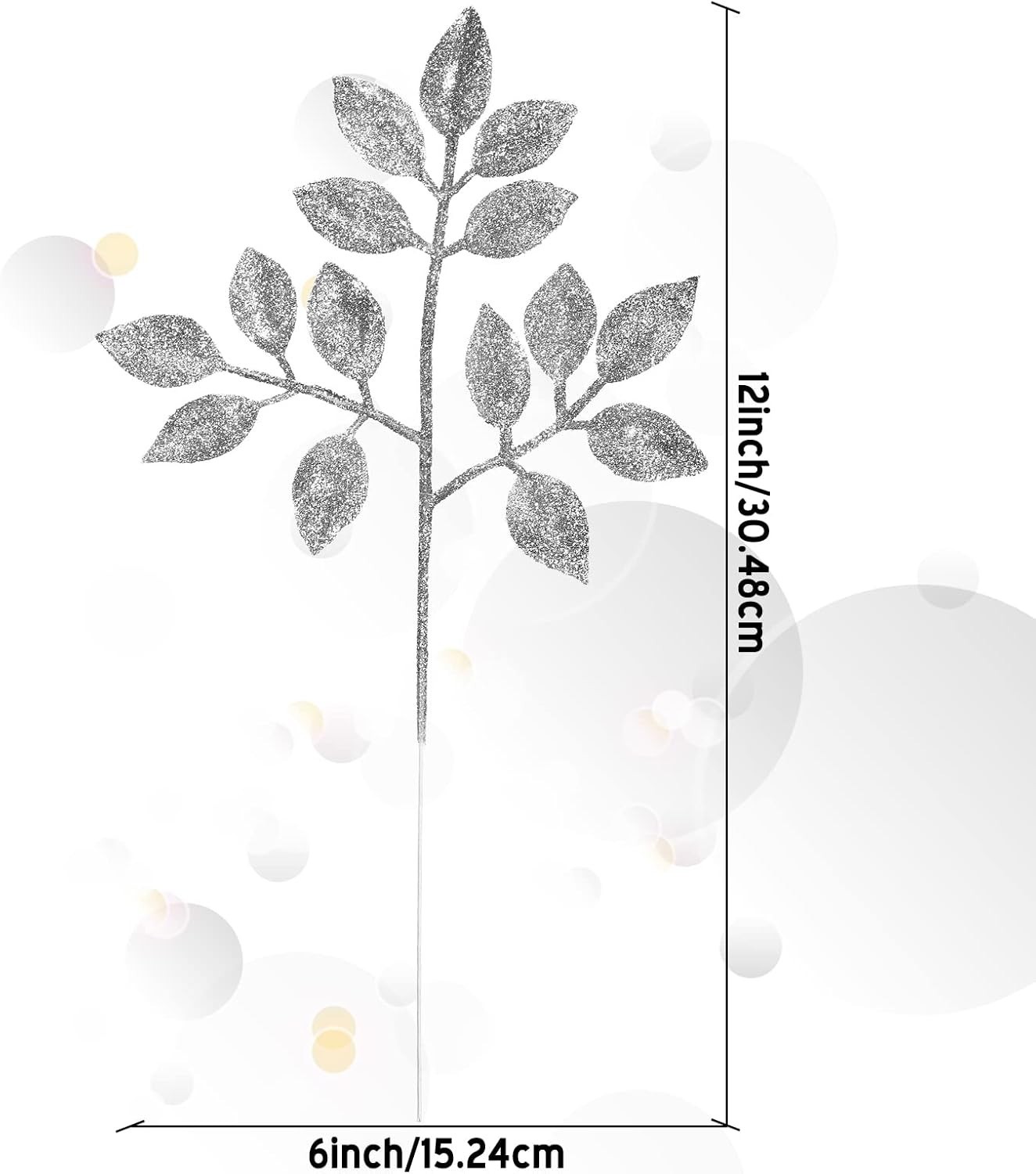 30 Pcs Christmas Glitter Leaves Picks 12 Inch Artificial Xmas Tree Silver