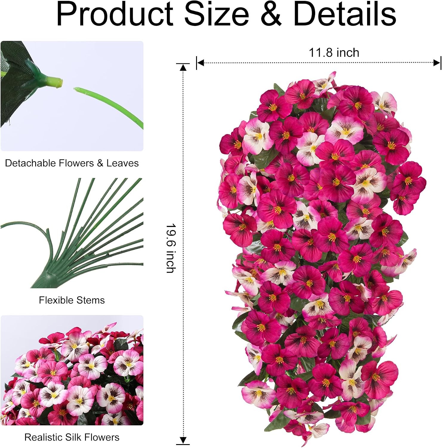 Artificial Flowers for Outdoors, 2pcs Faux Silk Pansies Flowers UV Resistant