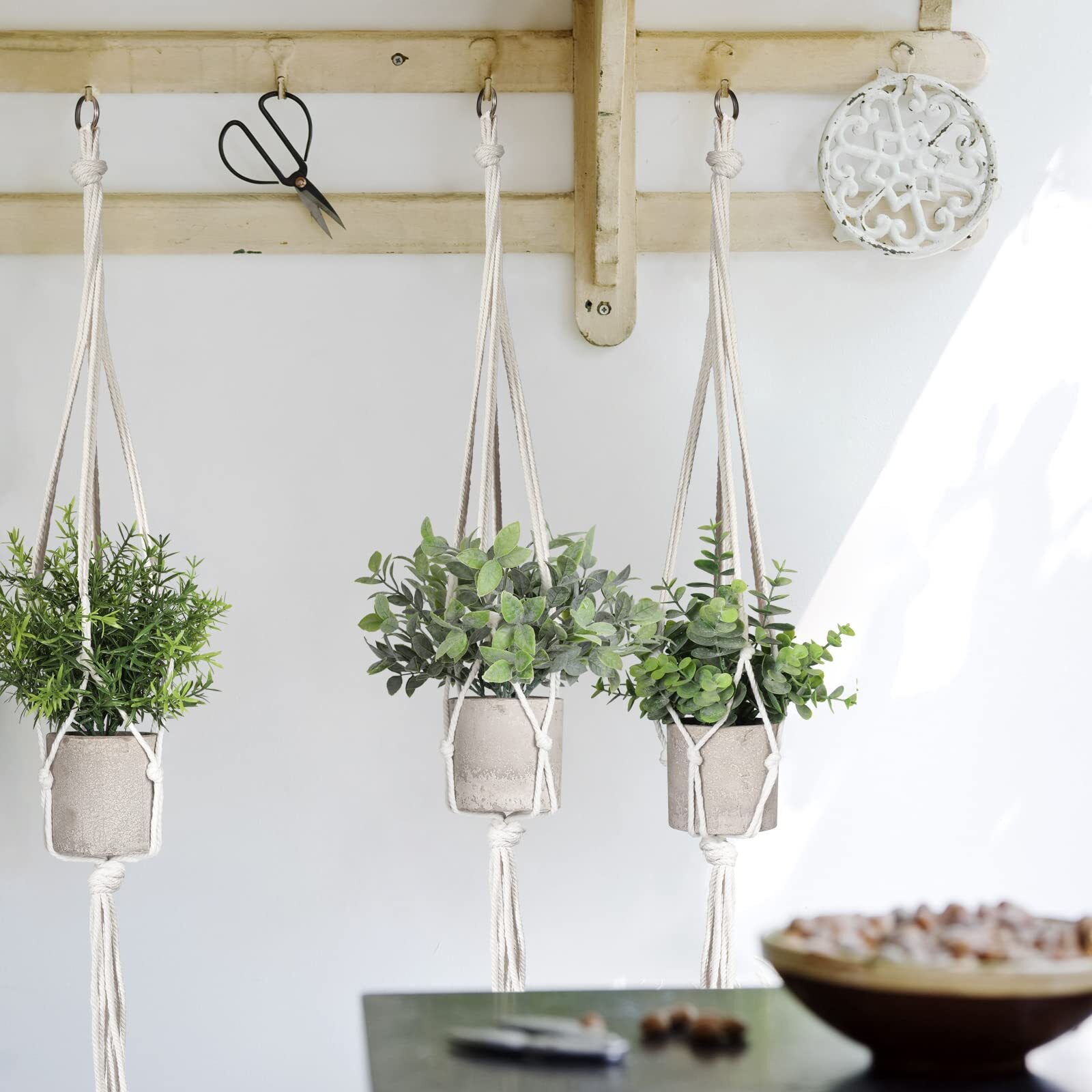 Artificial Plants 3 Pack Mini Fake Hanging With Macrame Plant Hangers Decorative