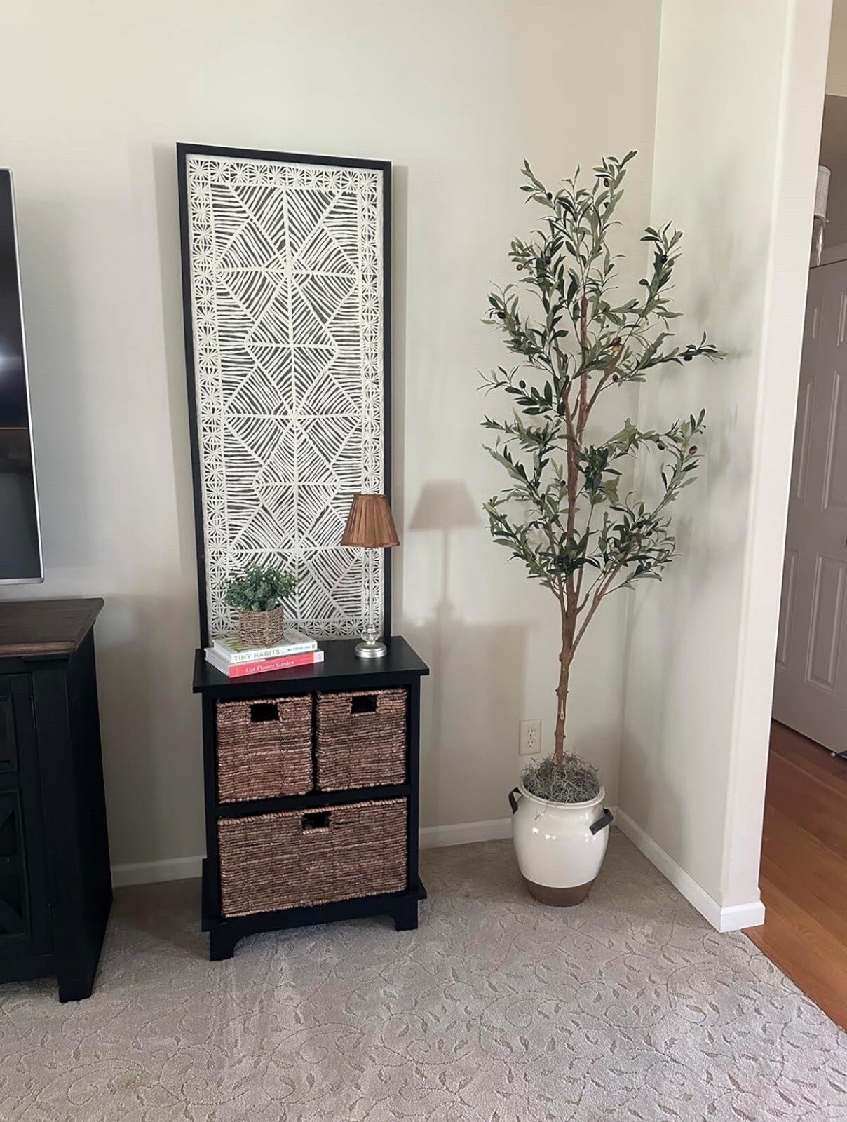 7ft Olive Minimalist Artificial Tree with Natural Trunk Home Decor. Retail $149