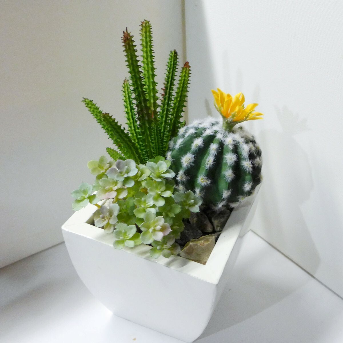 3 Pcs Artificial Plants Cactus Yellow Flower Flocking Succulents Grass (#105)