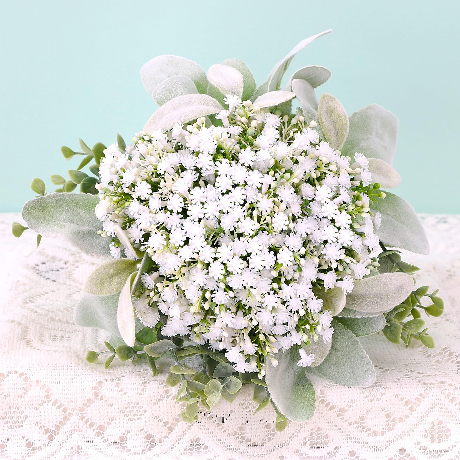 Wedding Artificial Bridesmaids Bouquets Set of 6- Faux Babys Breath White Fak…