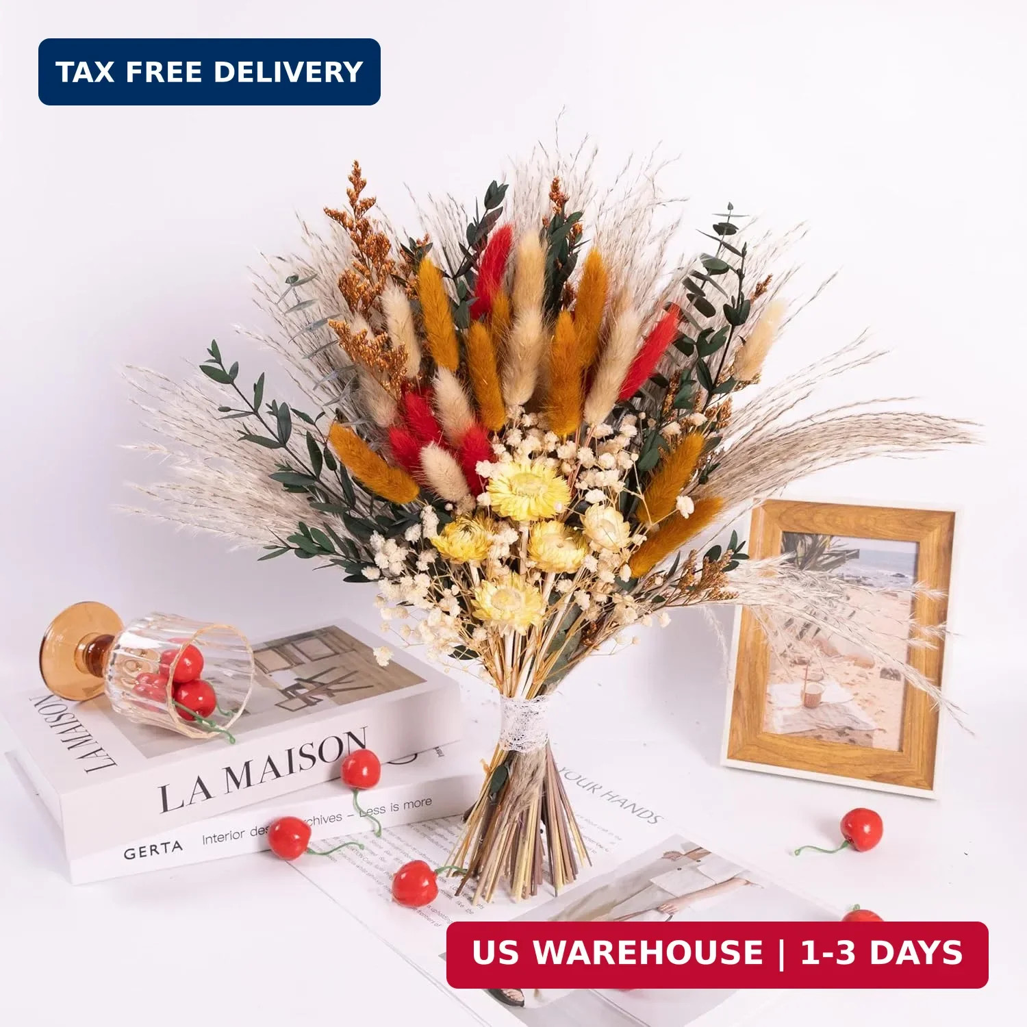 Handmade Bohemian Dried Flower Bouquet – Spring Summer Flowers Arrangement with