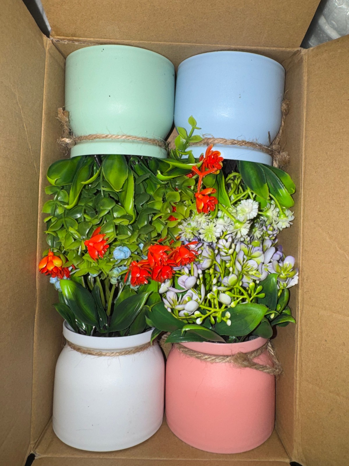 Set of 4 Colorful Mini Artificial Plant Pots