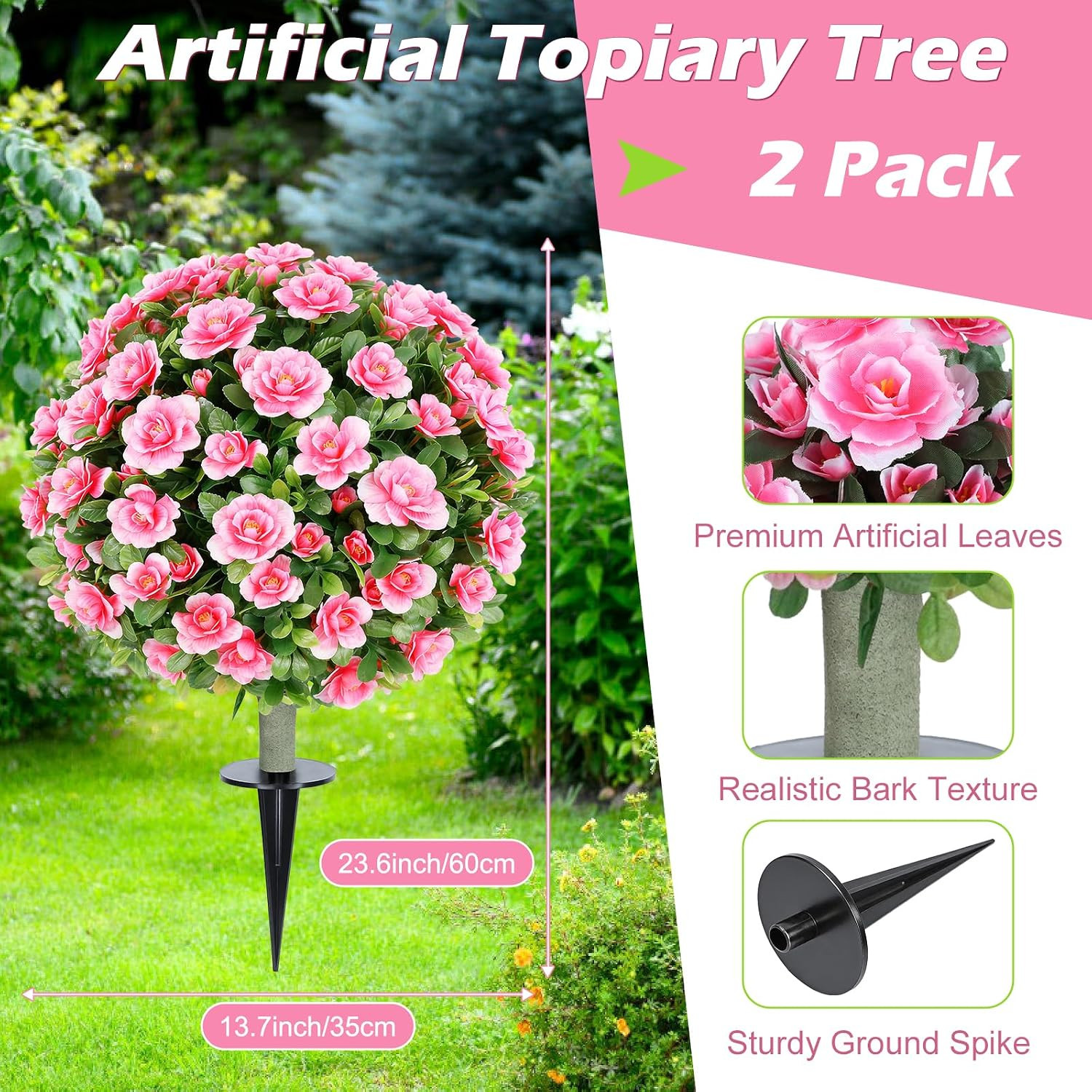 2 Pack UV Resistant Pink Crabapple Blossom Topiary Trees for Outdoor Decor