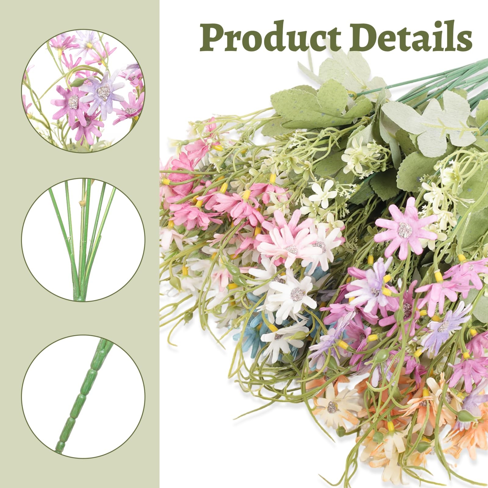 6Pcs Artificial Flowers Artificial Daisy Flower Colorful Mixed Bundles Faux W…