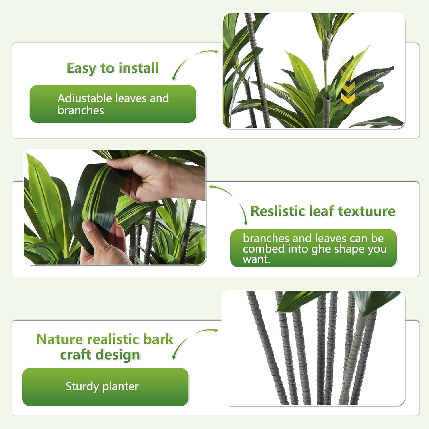 4ft Dracaena Artificial Plant – Large Tropical Indoor Fake Tree with Lifelike Le