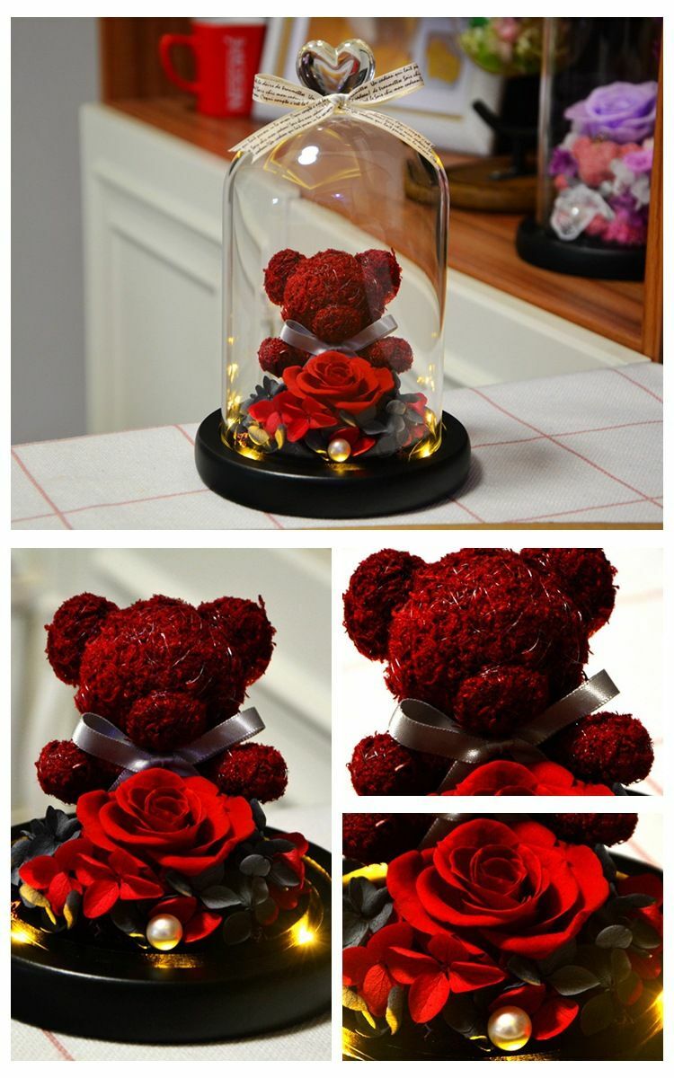 Eternal Rose Lovely Bear Wedding Mother Valentine Day Gifts For Women I Love You