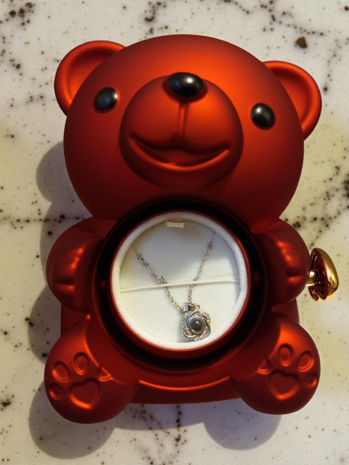 Red Rose Bear Teddy with Necklace Gift Box Forever Flower Romantic Gift for Her