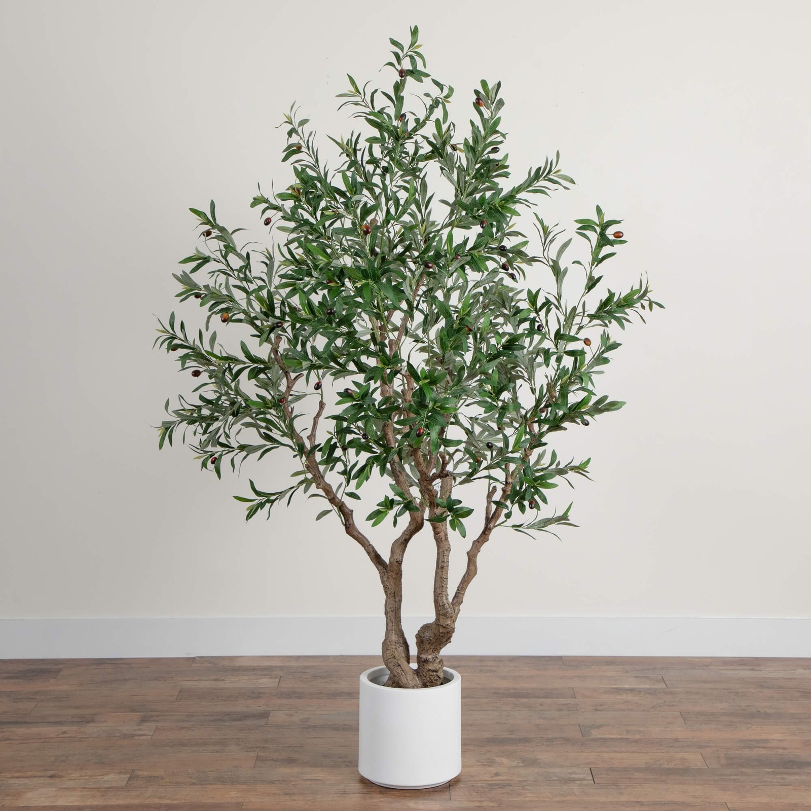 Nearly Natural 6ft Artificial Grand Olive Tree in White Decorative Planter