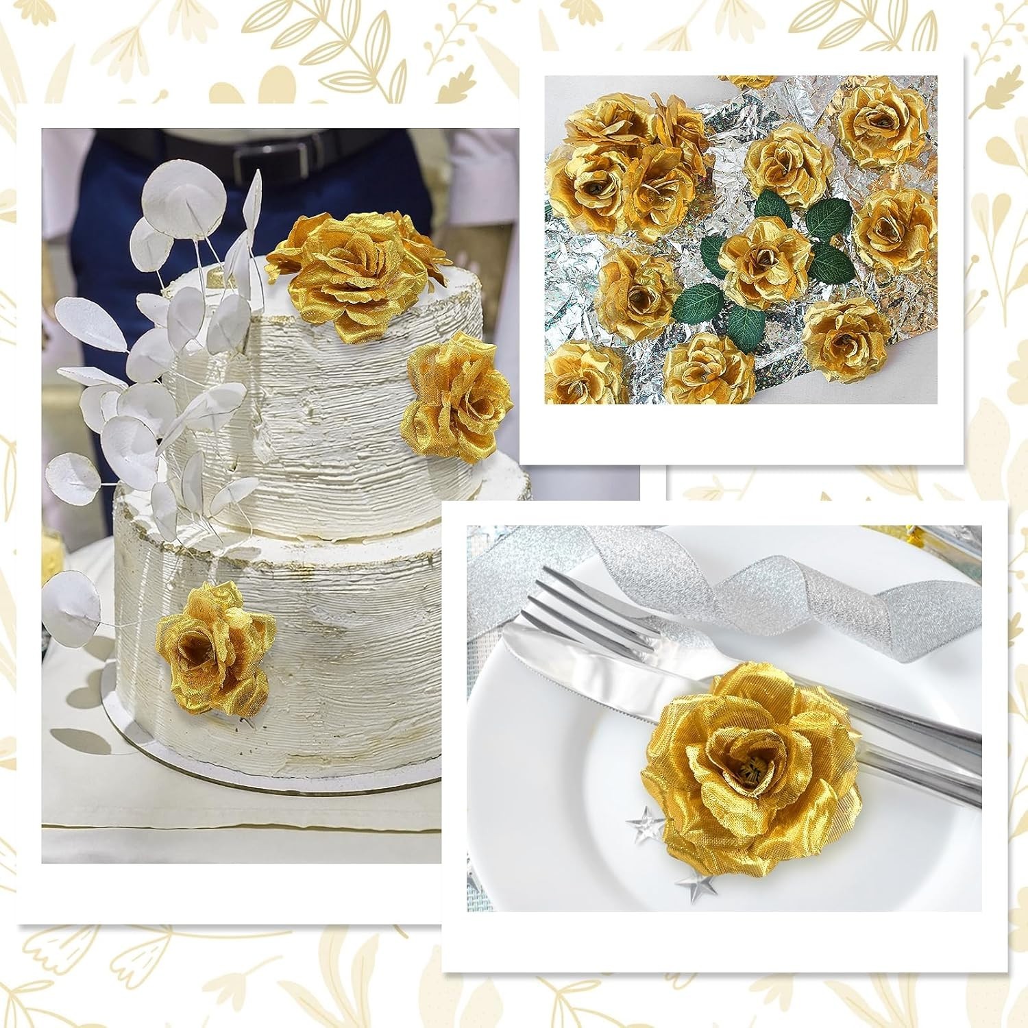 Rose Head Flowers with Stem – 108pcs Gold Rose Artificial Flowers Bulk – 3.1’…