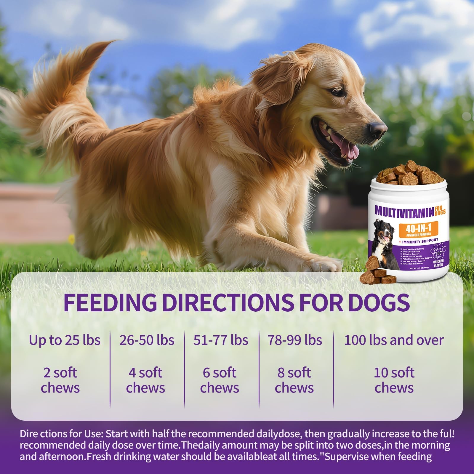 40 in 1 Dog Vitamins and Supplements 200Ct Multivitamin Chewable,…