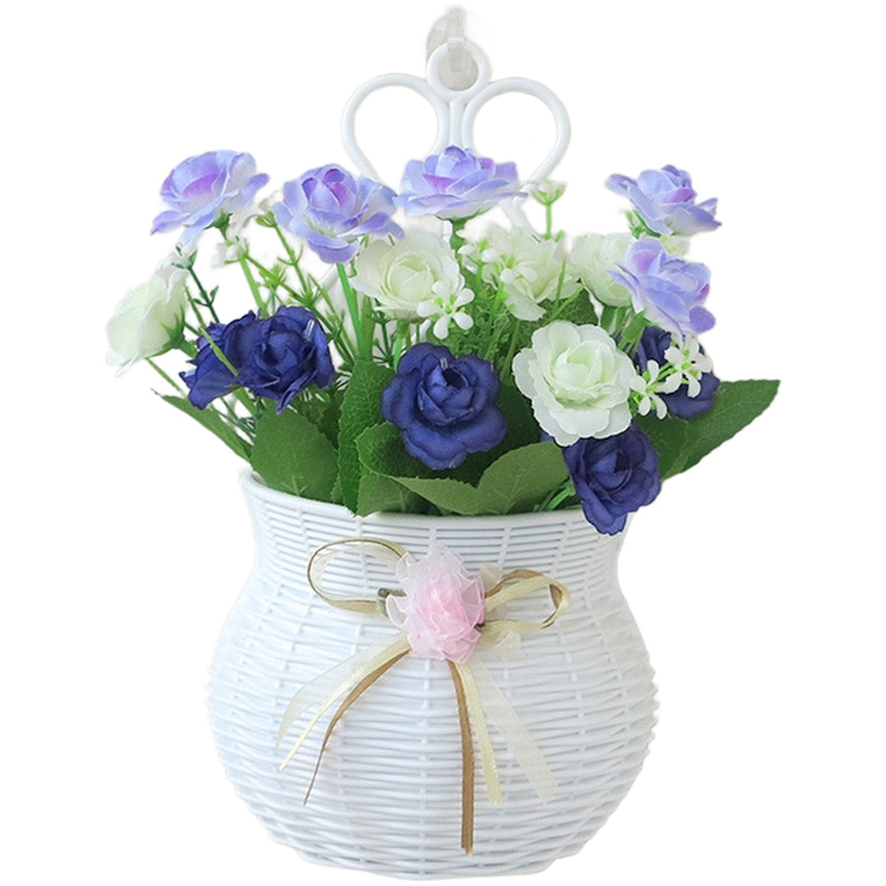 Wall Mounted Artificial Flower Basket with Hook for Home Garden Restaurant
