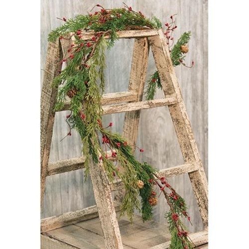 SALE Primitive Farmhouse Christmas CEDAR PINE RED BERRY GARLAND Vine Swag 4ft.