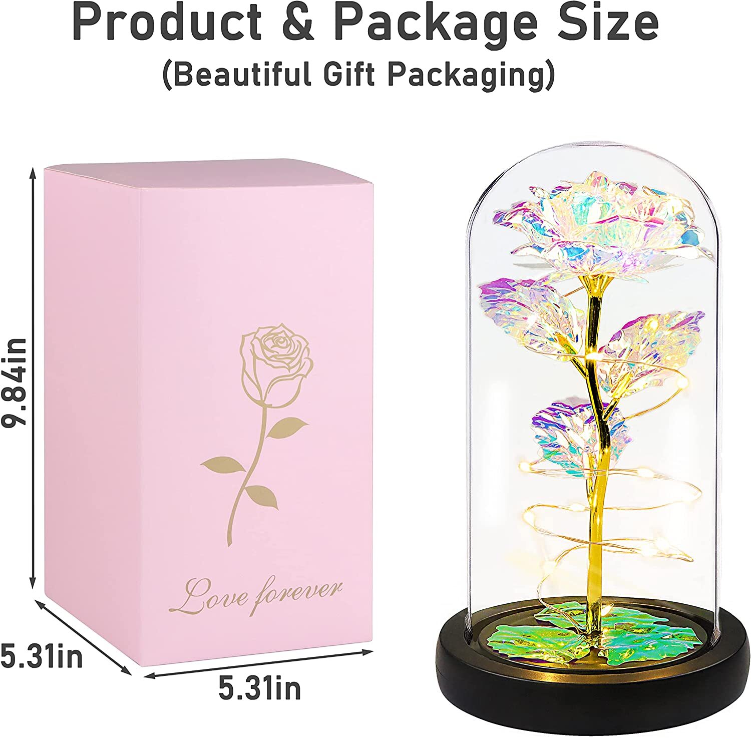 Eternal Forever Galaxy Rose Flower In Glass Dome LED Light Mother’s Day Gift